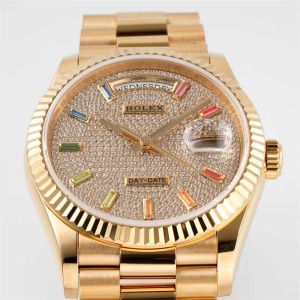 Rolex Day-date automatic mechanical sapphire glass rose gold strap size 36mm Diamond studded dial-155